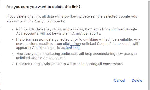 Confirm the deletion of your link