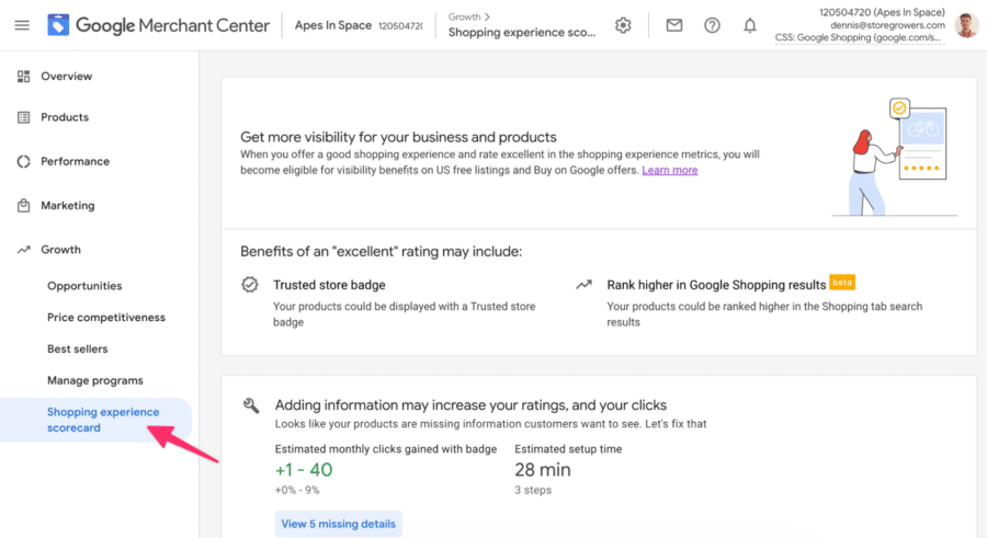 google shopping experience scorecard