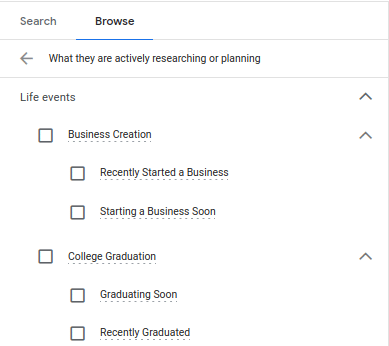 Edit audience segment - targeting before and after a life event