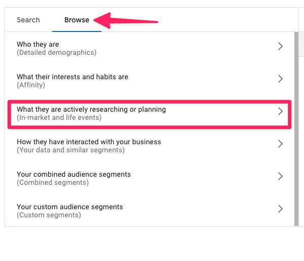 How to find life events in Edit audience segment