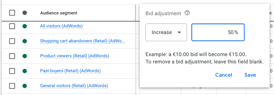 audience segment bid adjustments