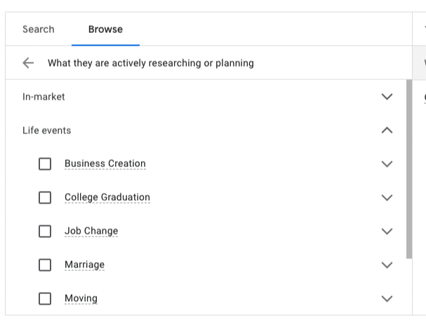 life events google audience targeting
