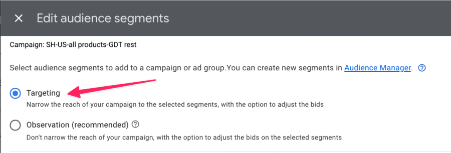 rlsa audience segment targeting mode