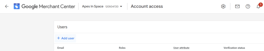 Adding users in Google Merchant Center