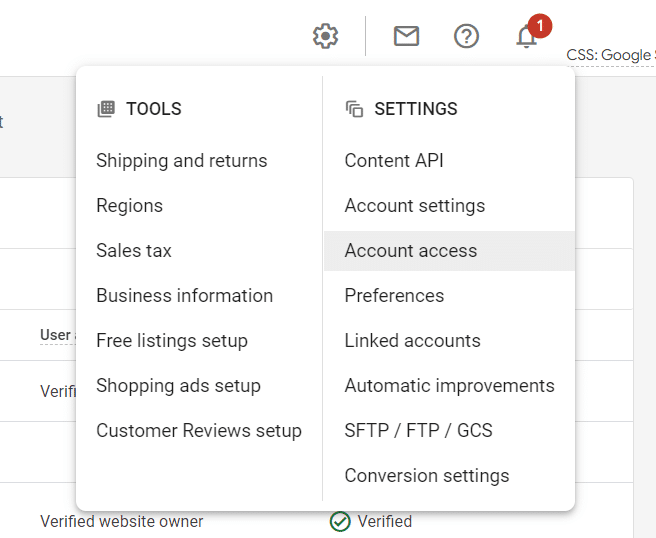 Google Merchant Center account access