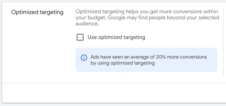 Optimized targeting section in Group Targeting
