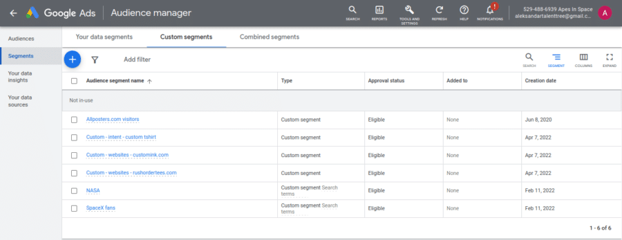 list of custom segments in Audience Manager