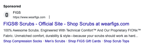 Branded Search ad for FIGS