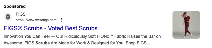 FIGS ad showing up when searching for “scrubs”