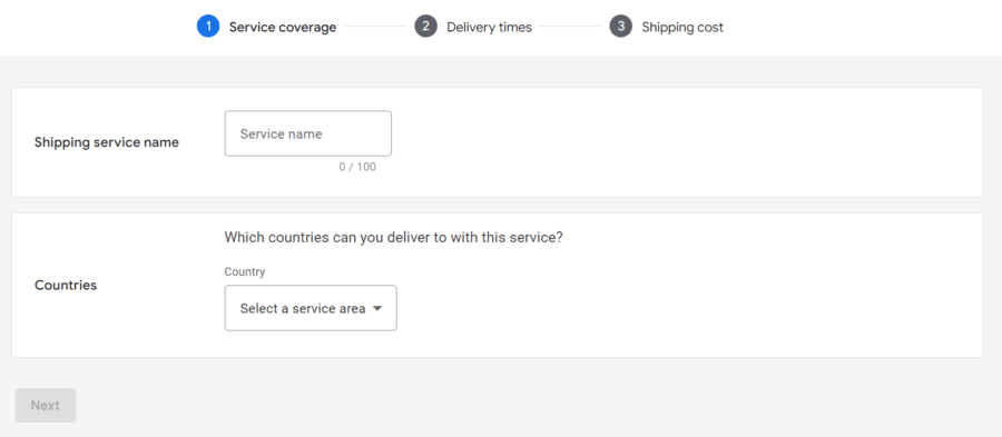 “New shipping service” page where you can set up the shipping service settings