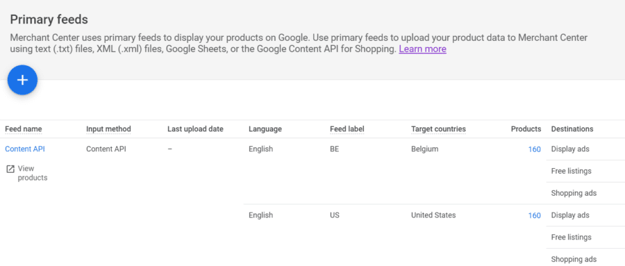 “Primary feeds” in Google Merchant Center