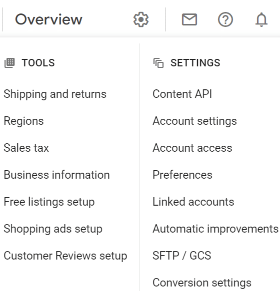“Settings” option in Google Merchant Center where you can find “Shipping and returns”