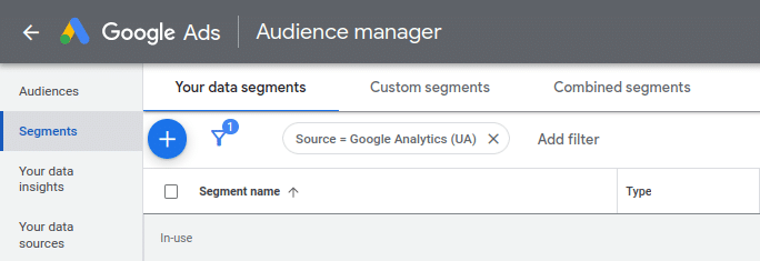 The segment section in Audience manager has three tabs