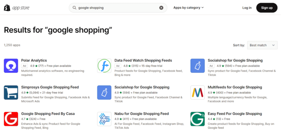Google Shopping Apps in the Shopify App Store