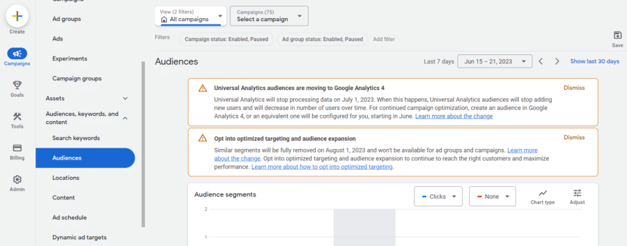 A screenshot from Google Audiences