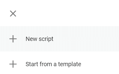 A screenshot of New script under the + button
