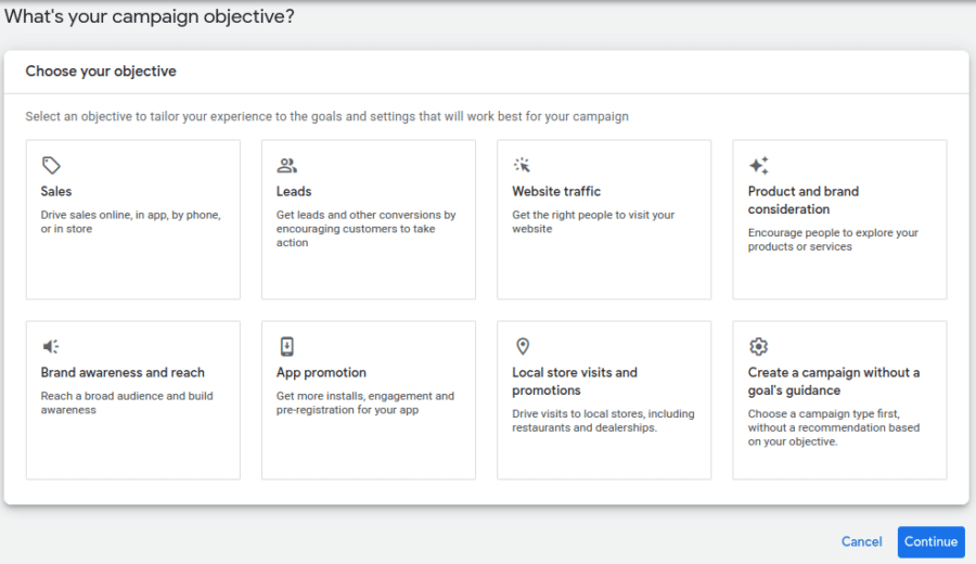 How to choose Google campaign objective
