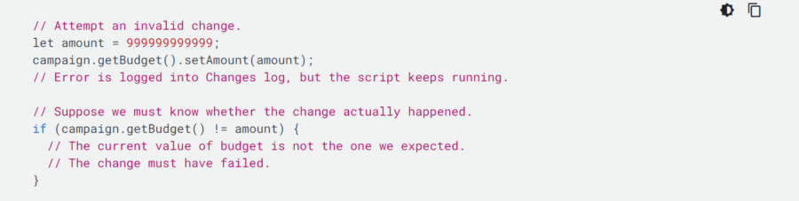 Screenshot from Google Developers from a script with an error