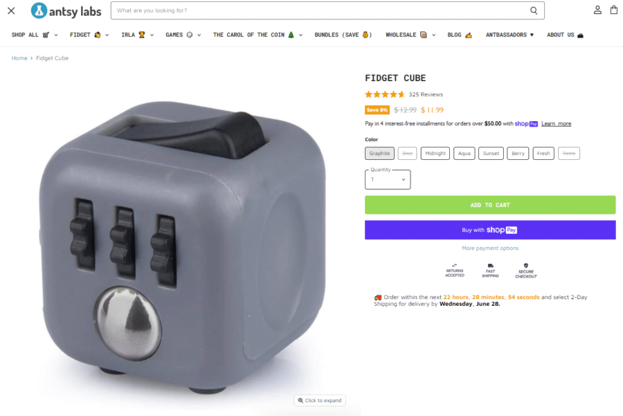 fidget cube product page