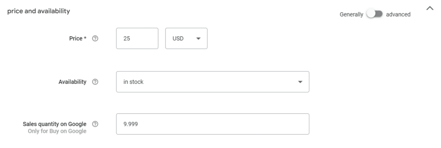 How to set the price, availability, and sales quantity of a product in Google Merchant Center
