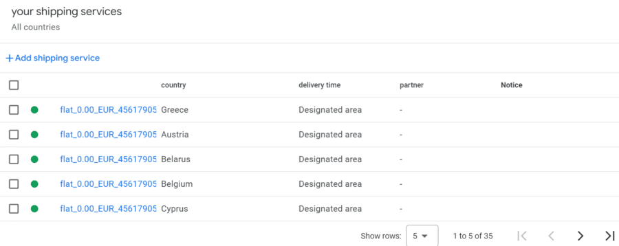Where to add shipping services in Google Merchant Center