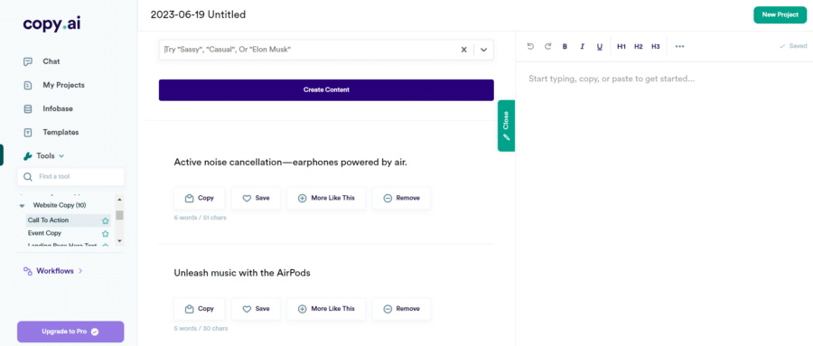 Create content by Copy AI