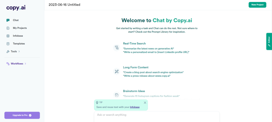 Screenshot of Copy’s dashboard