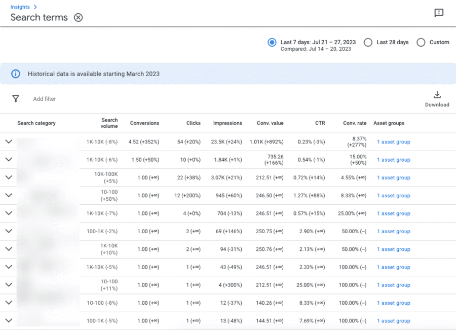 performance max search term insights