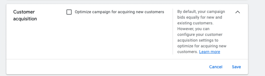 google customer acquisition option