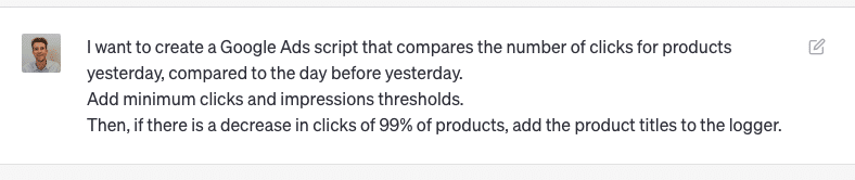 chatgpt google scripts prompt